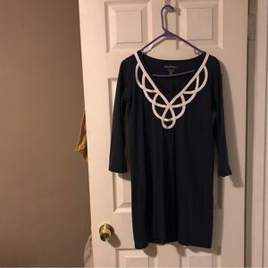 Lilly Pulitzer Blaire Cotton Shift Dress V Neck True Navy Size Small